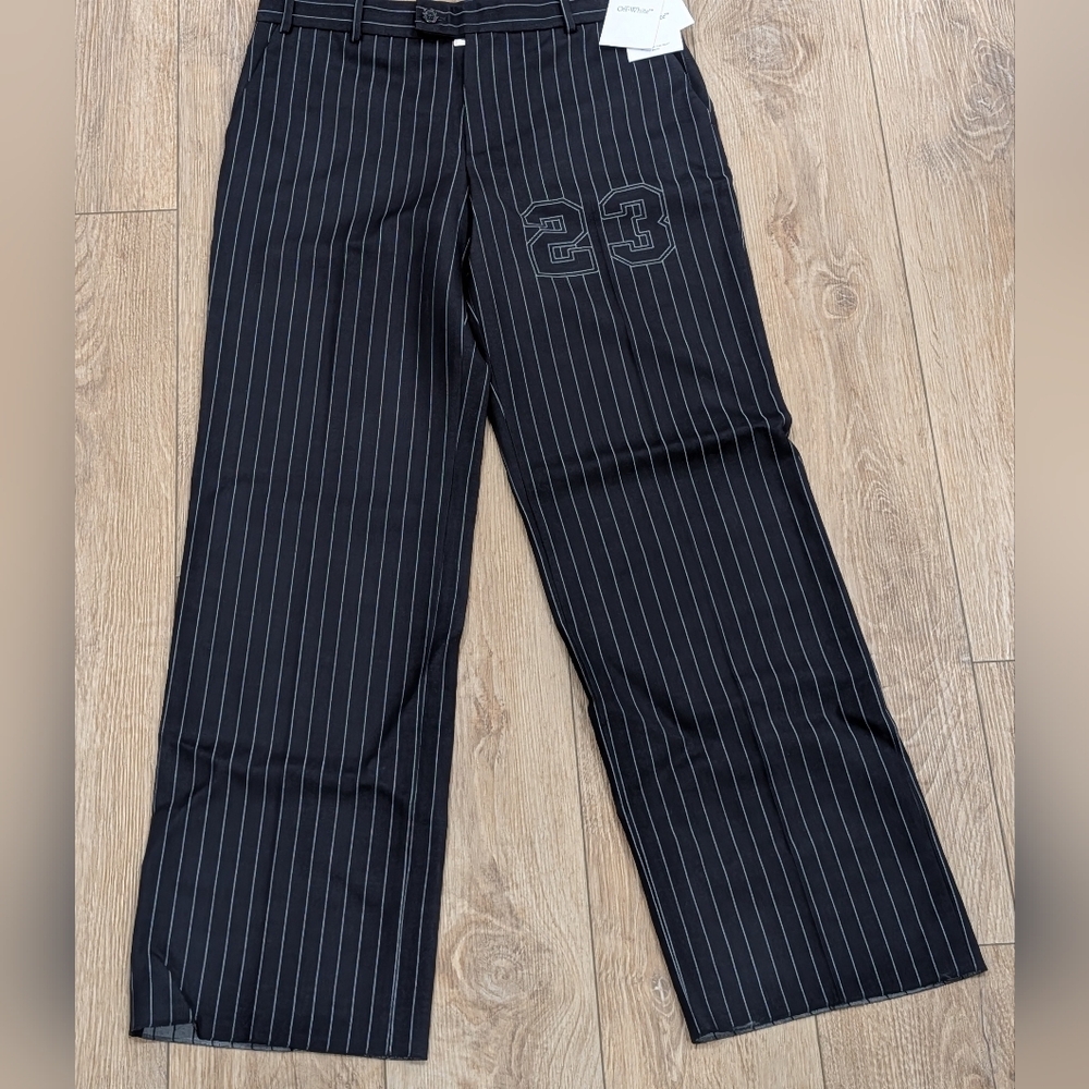 $1450 Mens OFF-WHITE Buffalo Pinstripe Slim Fit Wool Suit Pants Navy 50 US 34